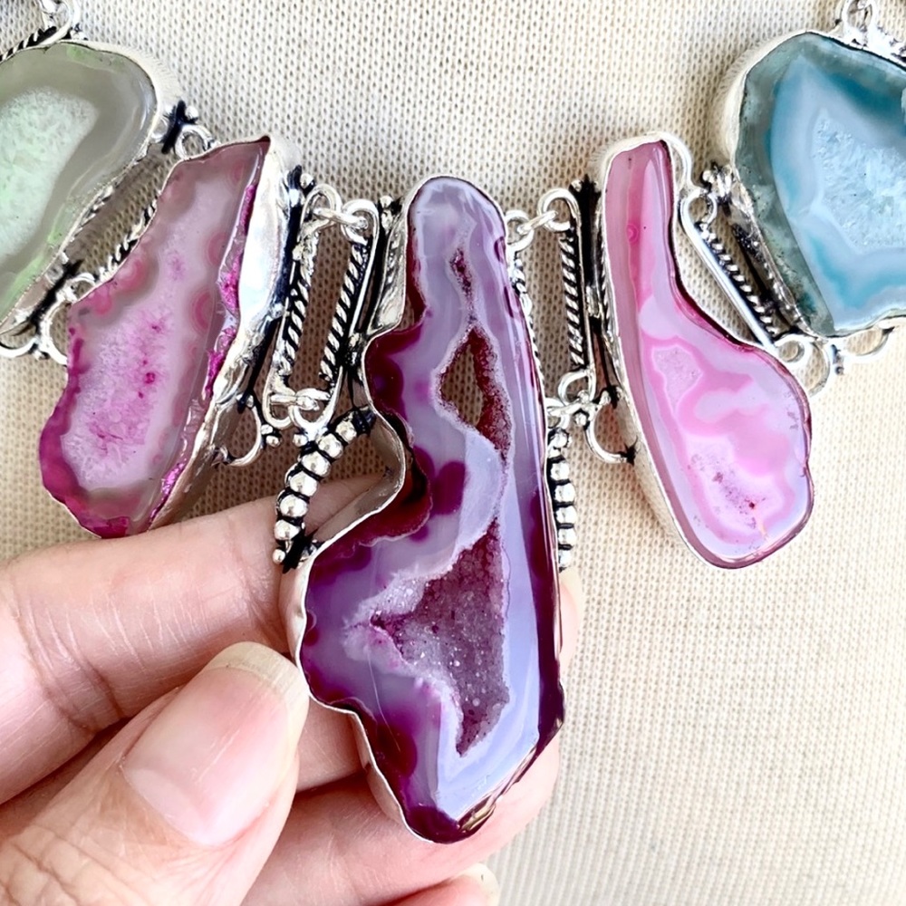 Multi Color Botswana Agate Necklace - Picture 6 of 8